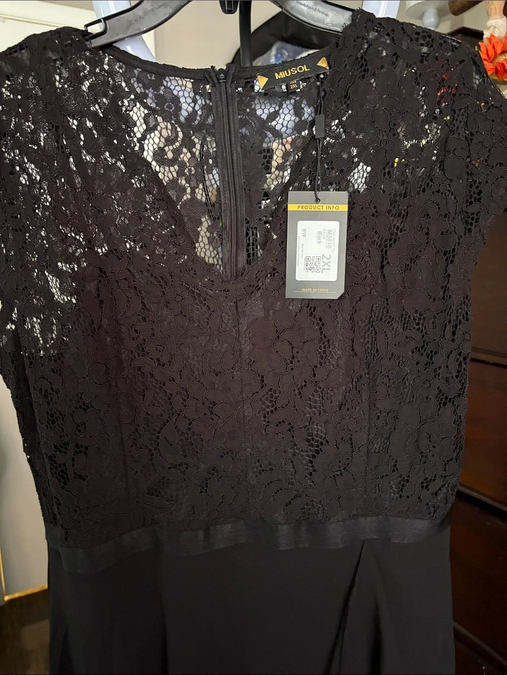 Miusol Black Lace Bodice Midi Dress with Ruffle Detail